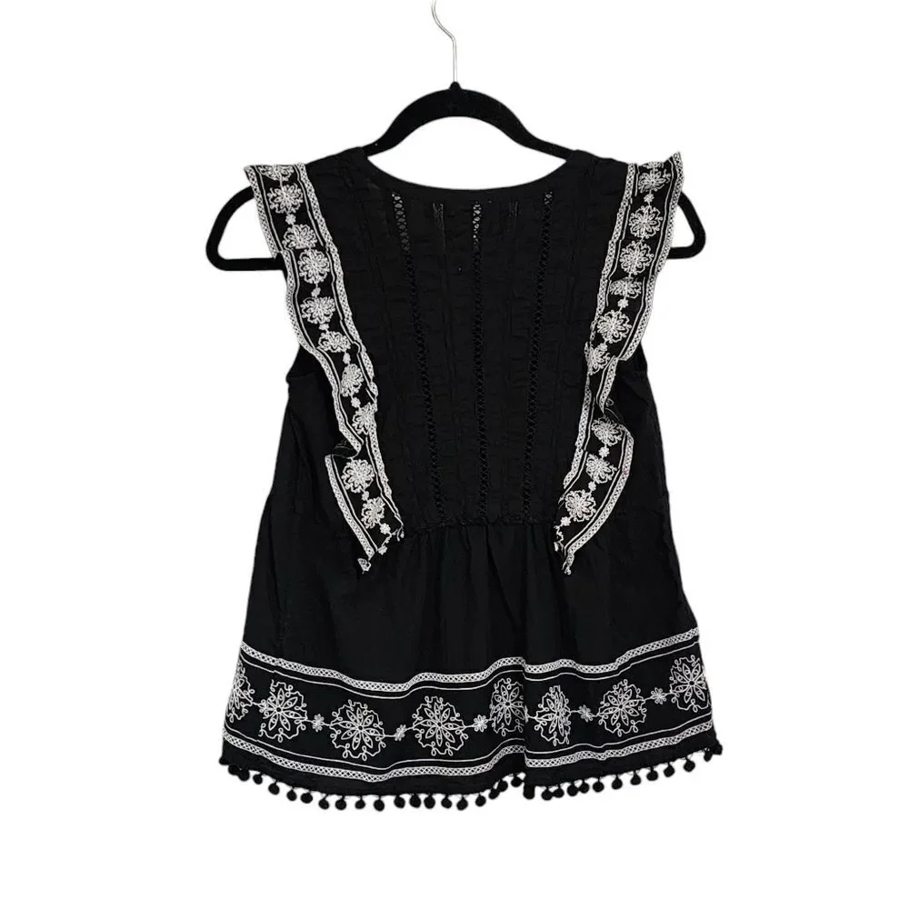 Akemi + Kin Adelina black & white embroidered ruffled top 2